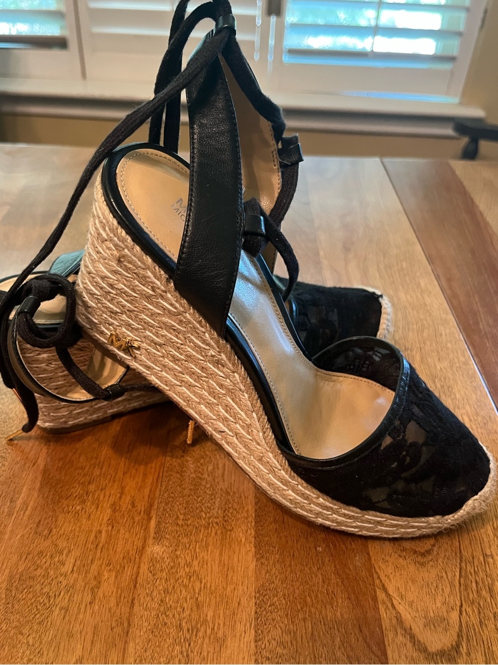 Michael Kors Margie Closed Toe Wedge Lace Black Espadrille